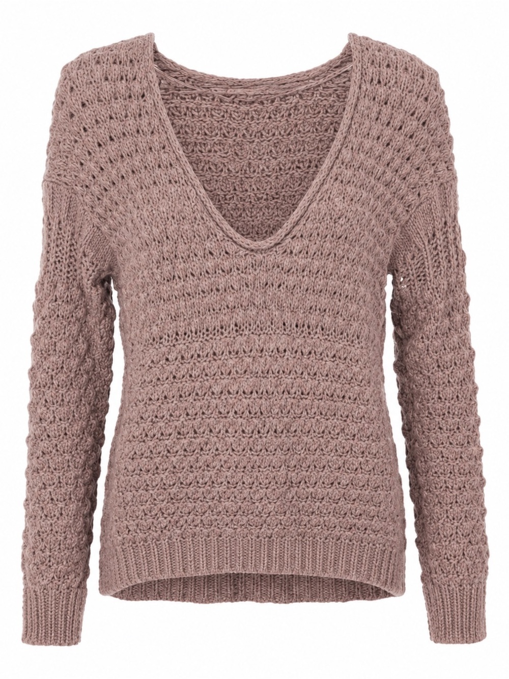 Free People Open Knit V‑Neck Sweater — Dusty Mauve